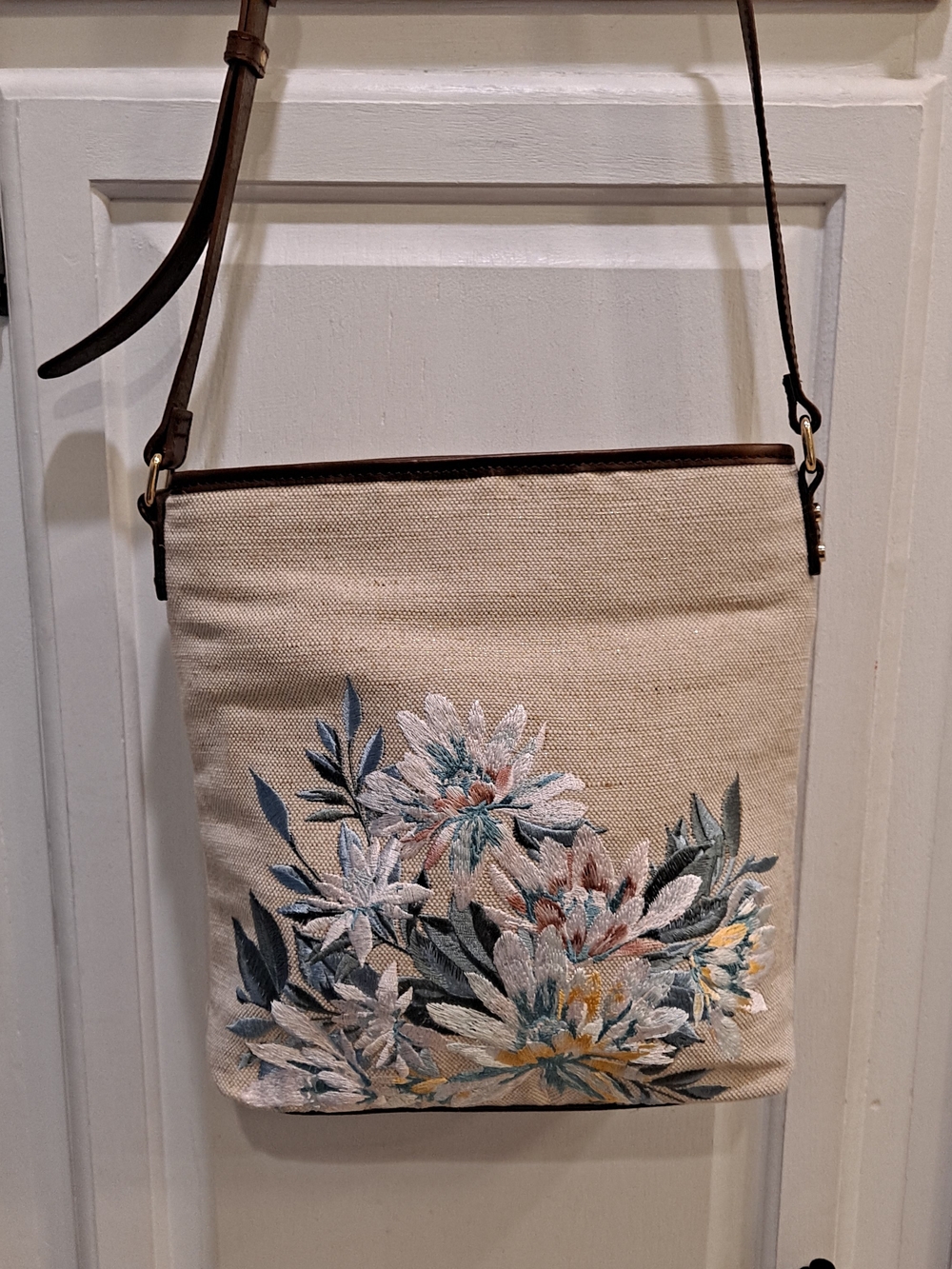 Tommy Bahama Jute Cotton Linen Crossbody Bag Floral Embroidery Tropical LNWOT